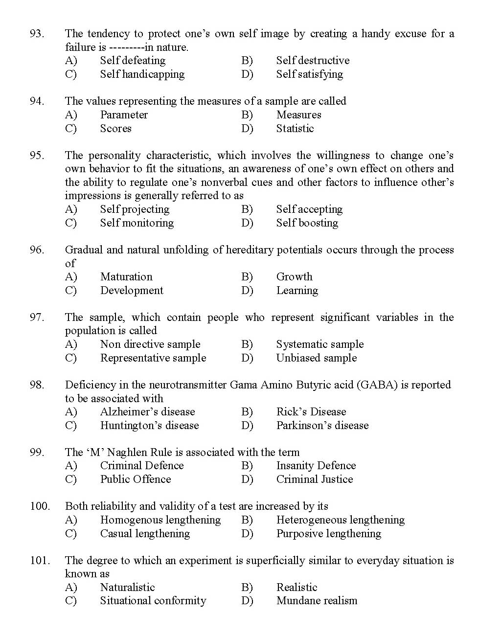 Kerala SET Psychology Exam 2012 Question Code 12926 11