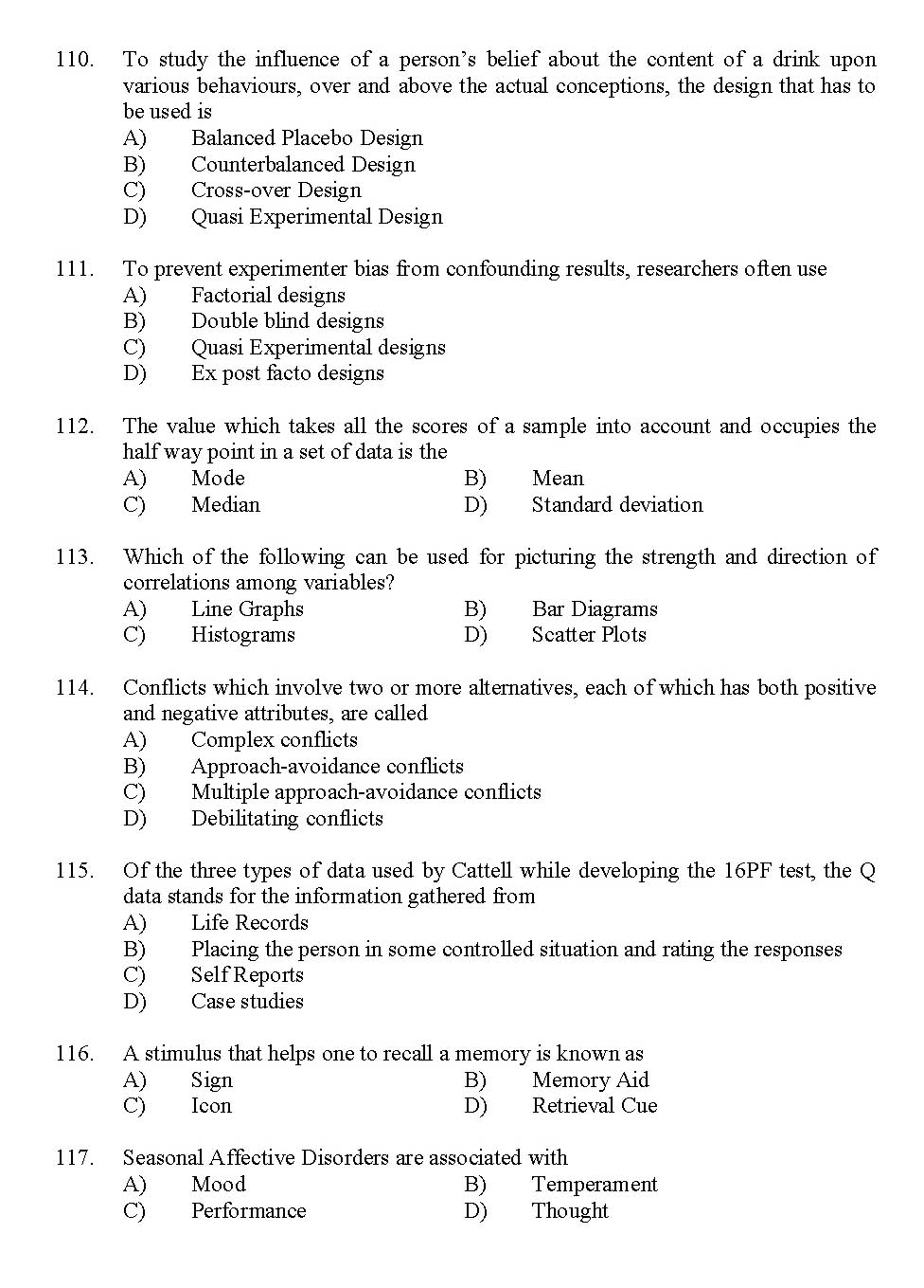Kerala SET Psychology Exam 2012 Question Code 12926 13