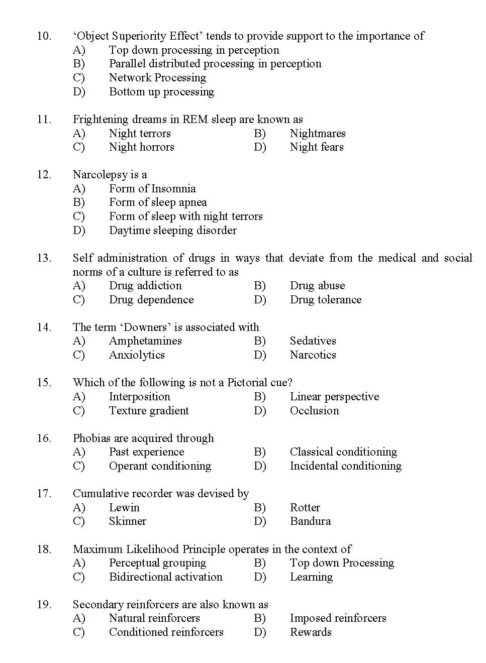 Kerala SET Psychology Exam 2012 Question Code 12926 2