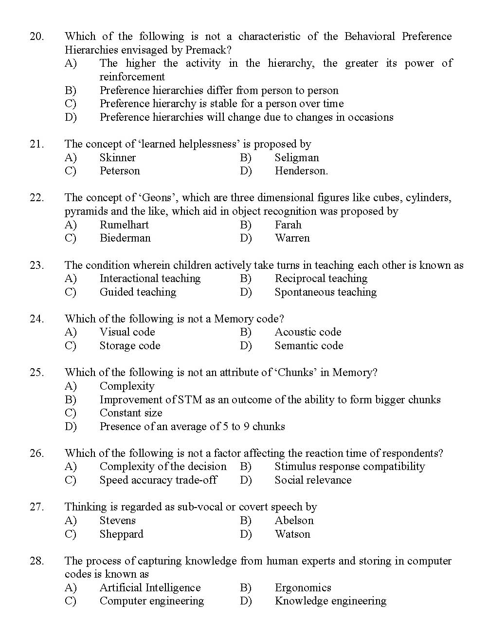 Kerala SET Psychology Exam 2012 Question Code 12926 3