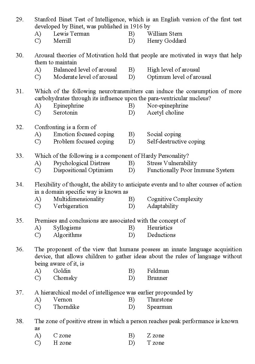 Kerala SET Psychology Exam 2012 Question Code 12926 4