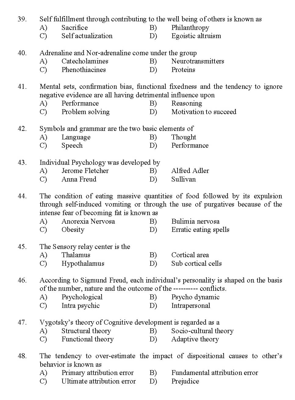 Kerala SET Psychology Exam 2012 Question Code 12926 5