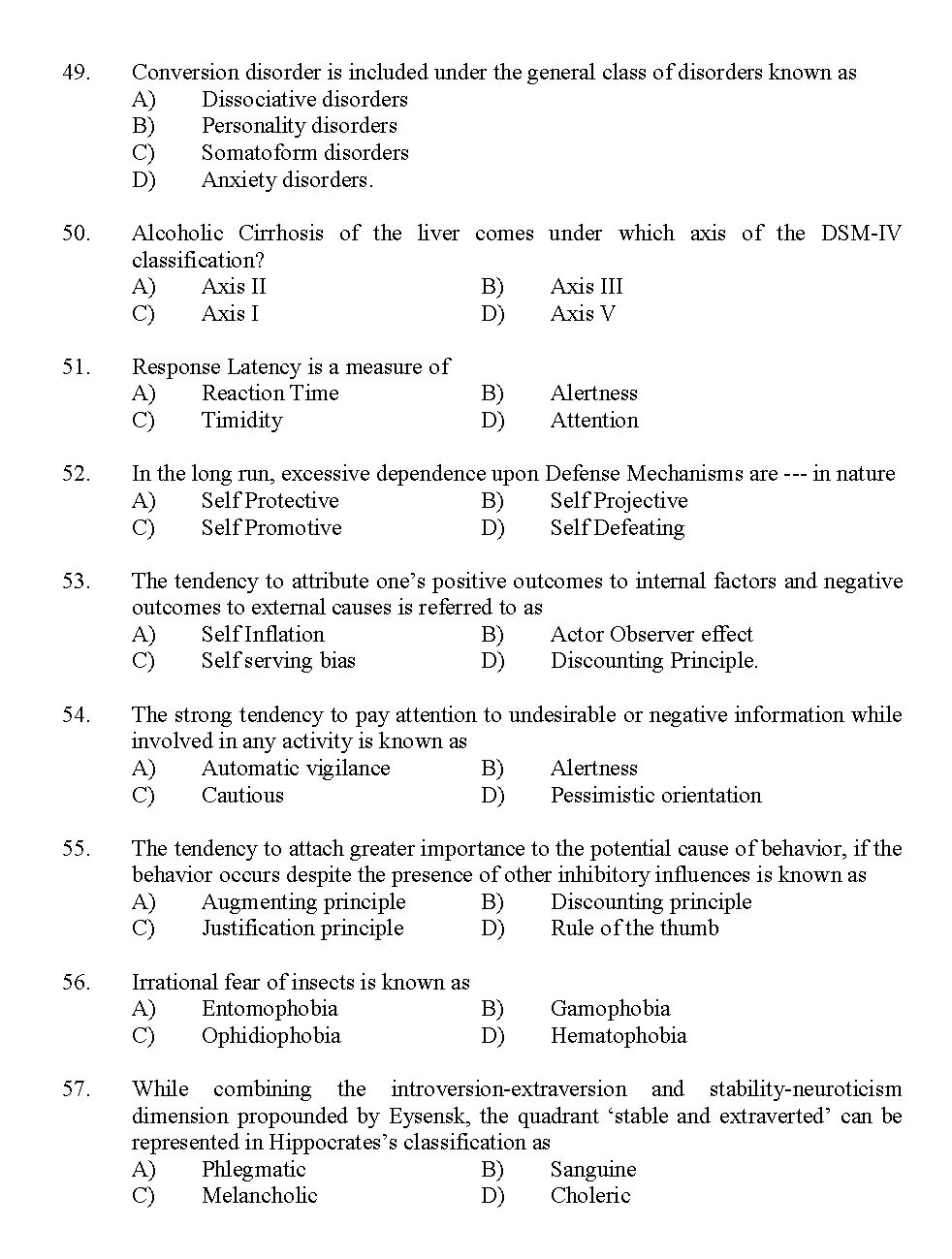 Kerala SET Psychology Exam 2012 Question Code 12926 6