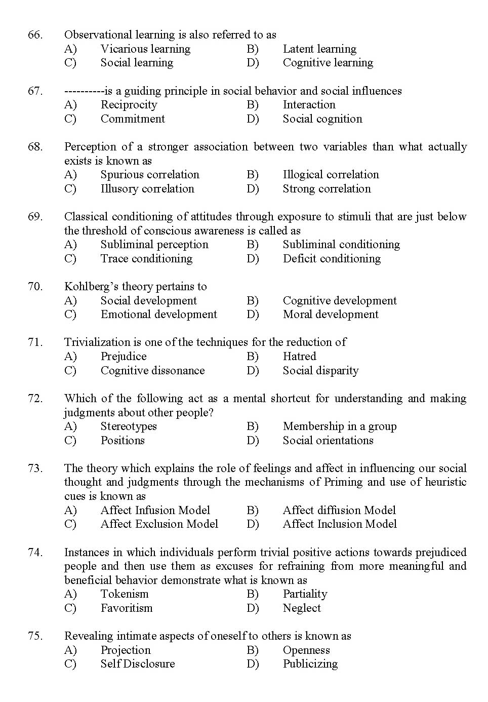 Kerala SET Psychology Exam 2012 Question Code 12926 8