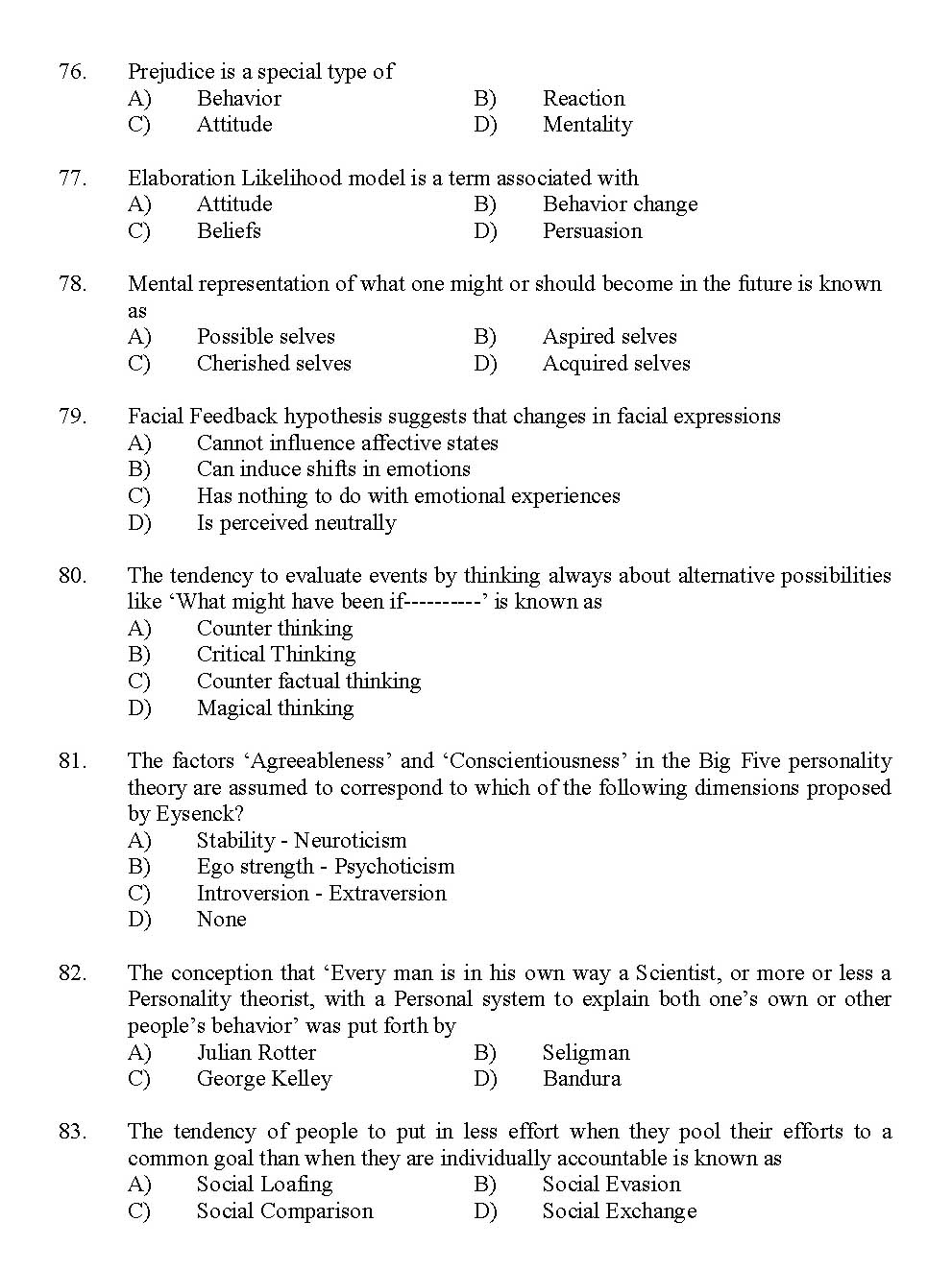 Kerala SET Psychology Exam 2012 Question Code 12926 9