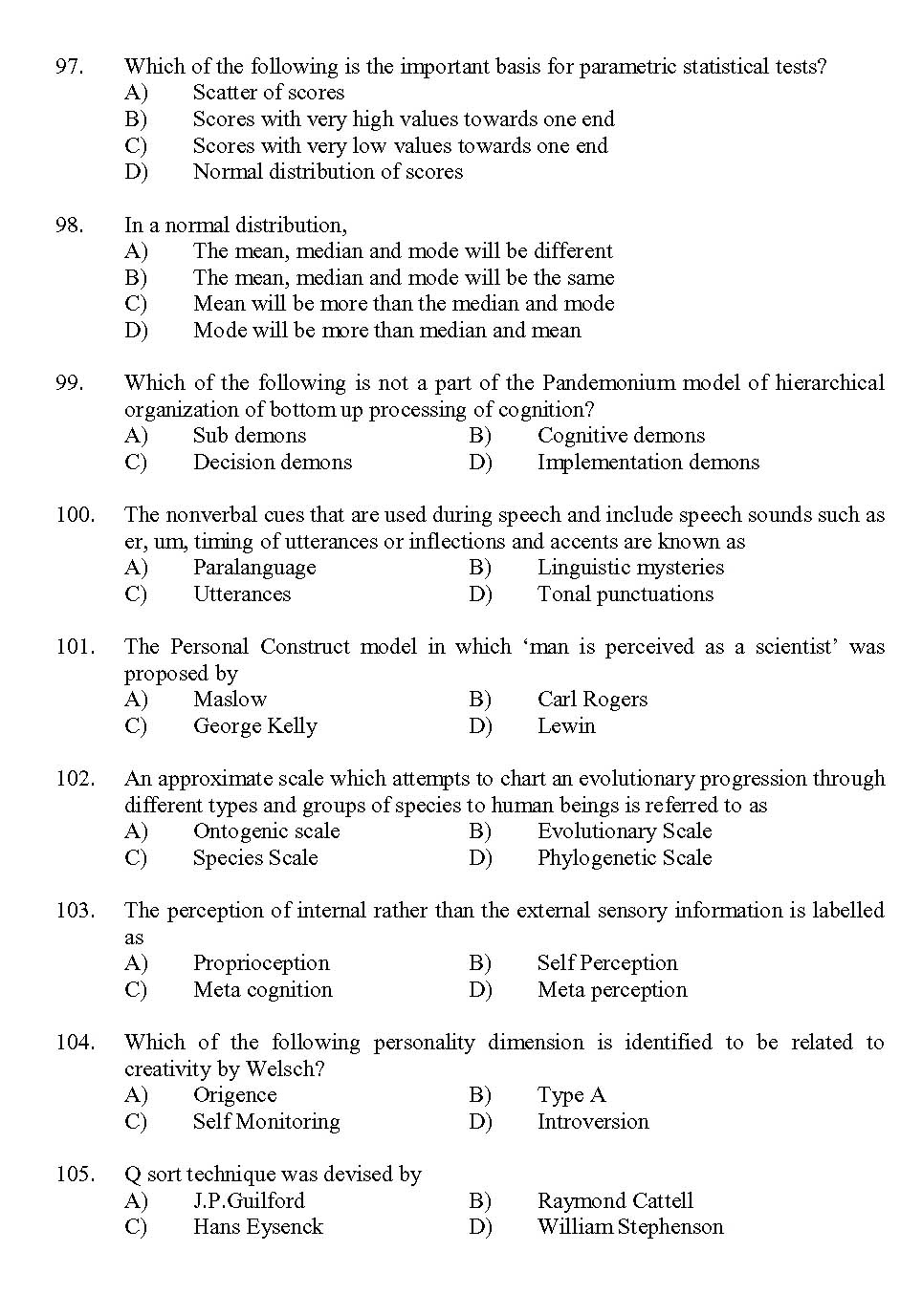 Kerala SET Psychology Exam 2013 Question Code 13626 State Eligibility 