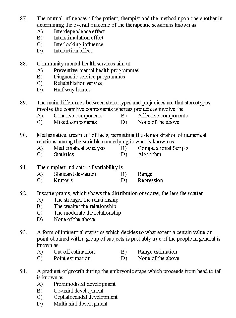 Kerala SET Psychology Exam 2014 Question Code 14226 11