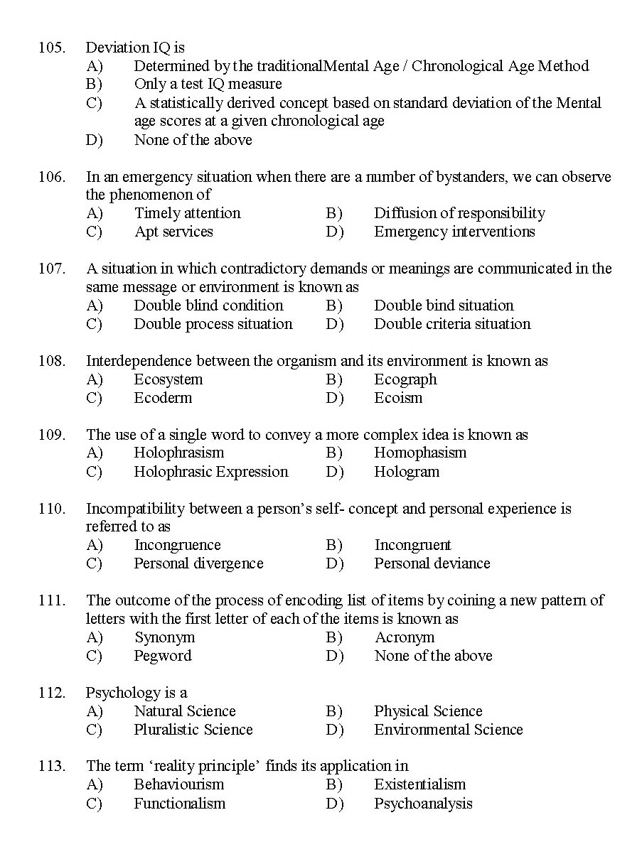 Kerala SET Psychology Exam 2014 Question Code 14226 13