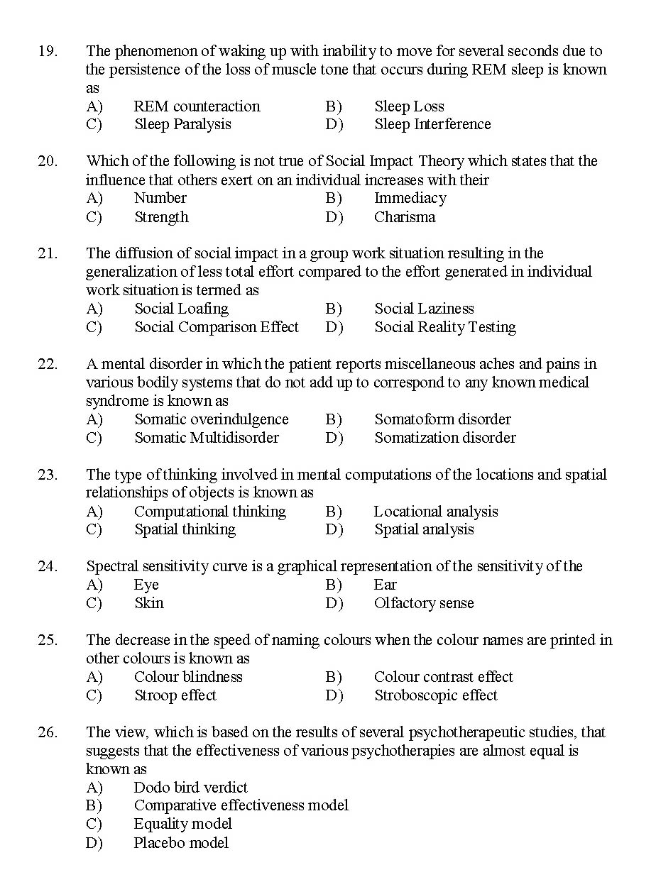 Kerala SET Psychology Exam 2014 Question Code 14226 3