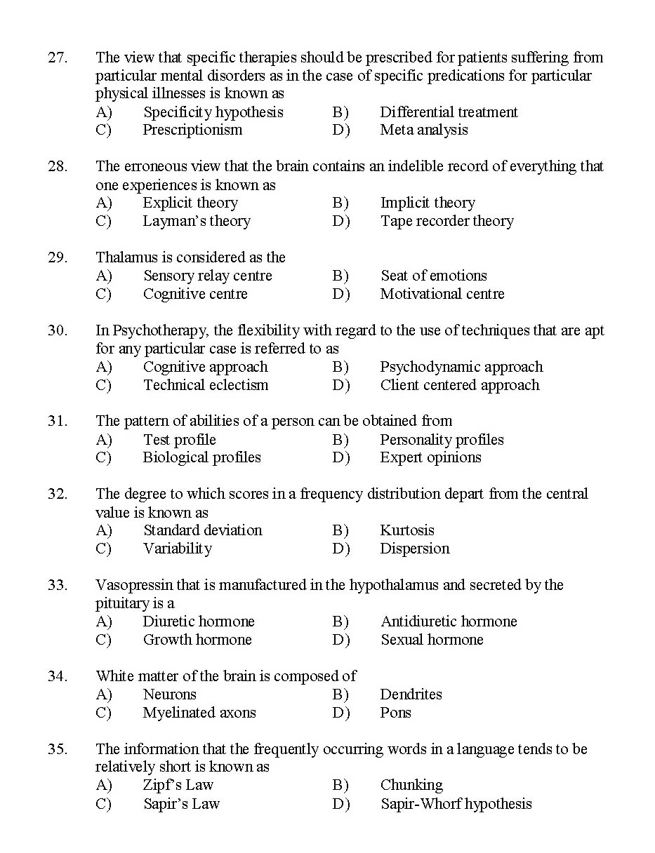 Kerala SET Psychology Exam 2014 Question Code 14226 4