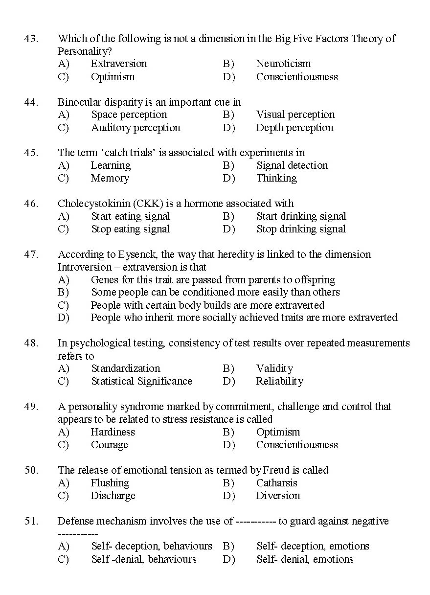Kerala SET Psychology Exam 2014 Question Code 14226 6