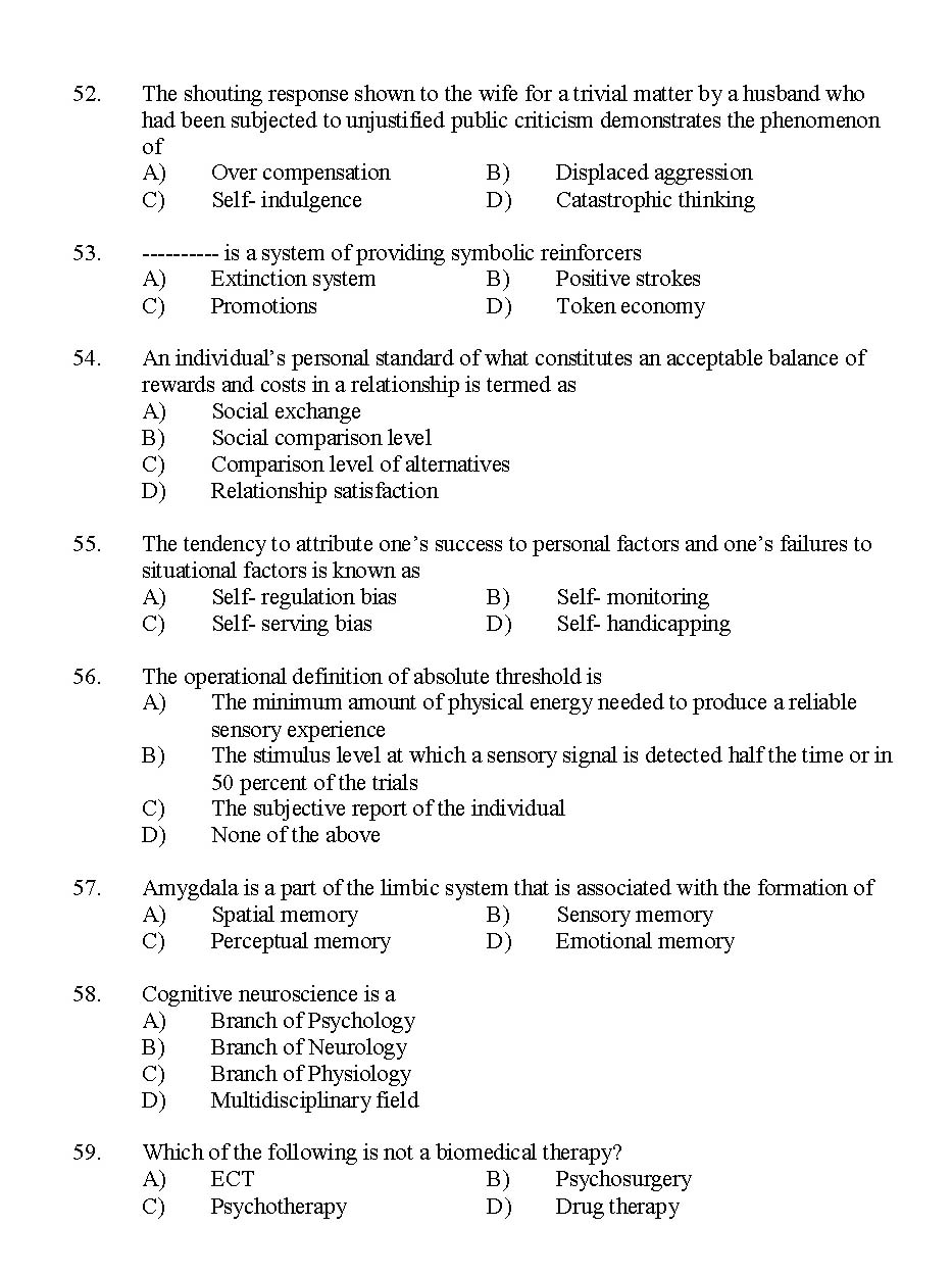 Kerala SET Psychology Exam 2014 Question Code 14226 7