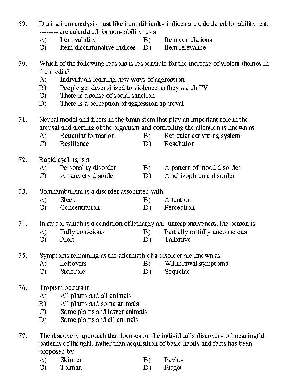 Kerala SET Psychology Exam 2014 Question Code 14226 9