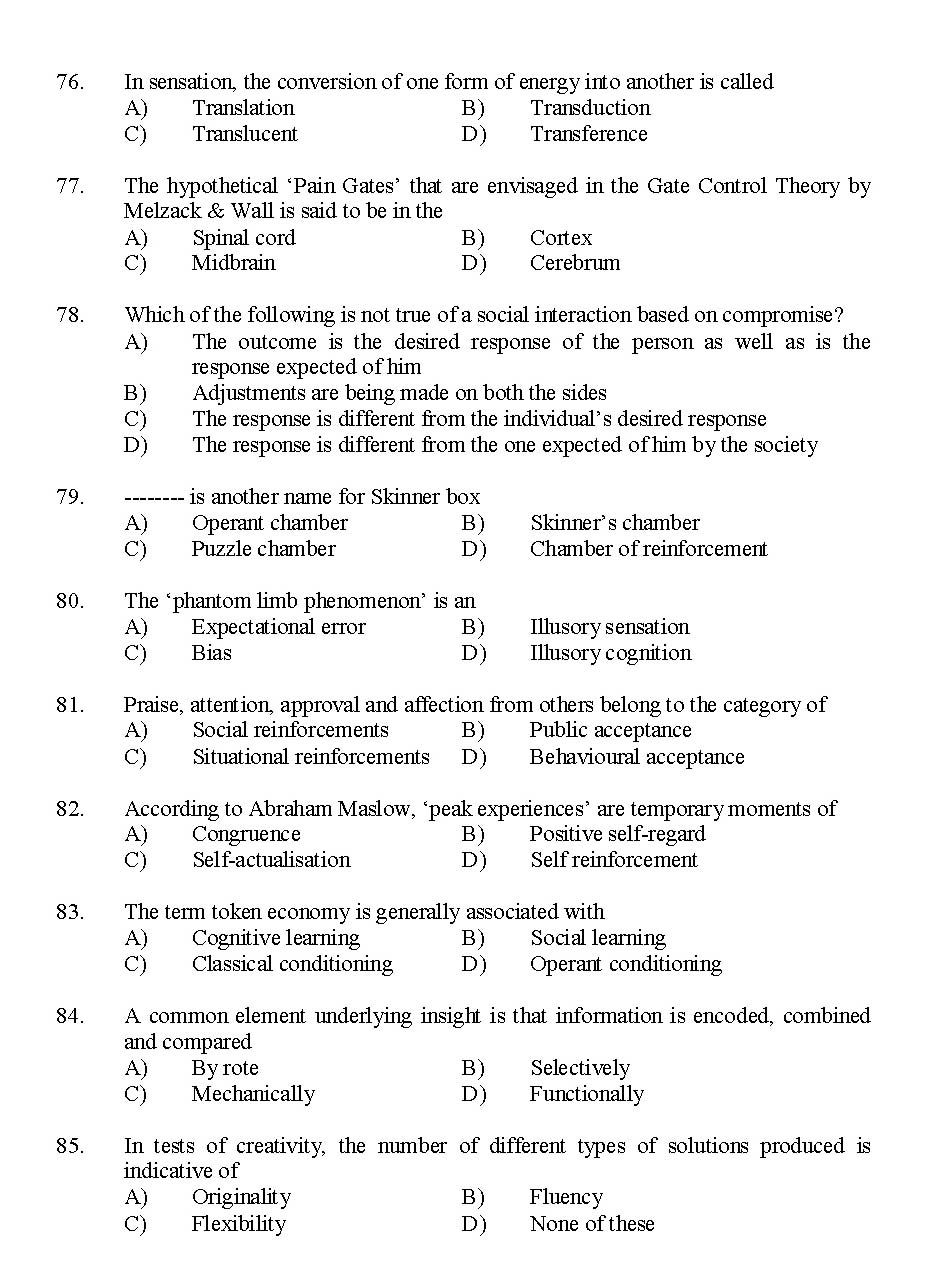 Kerala SET Psychology Exam 2015 Question Code 15626 9