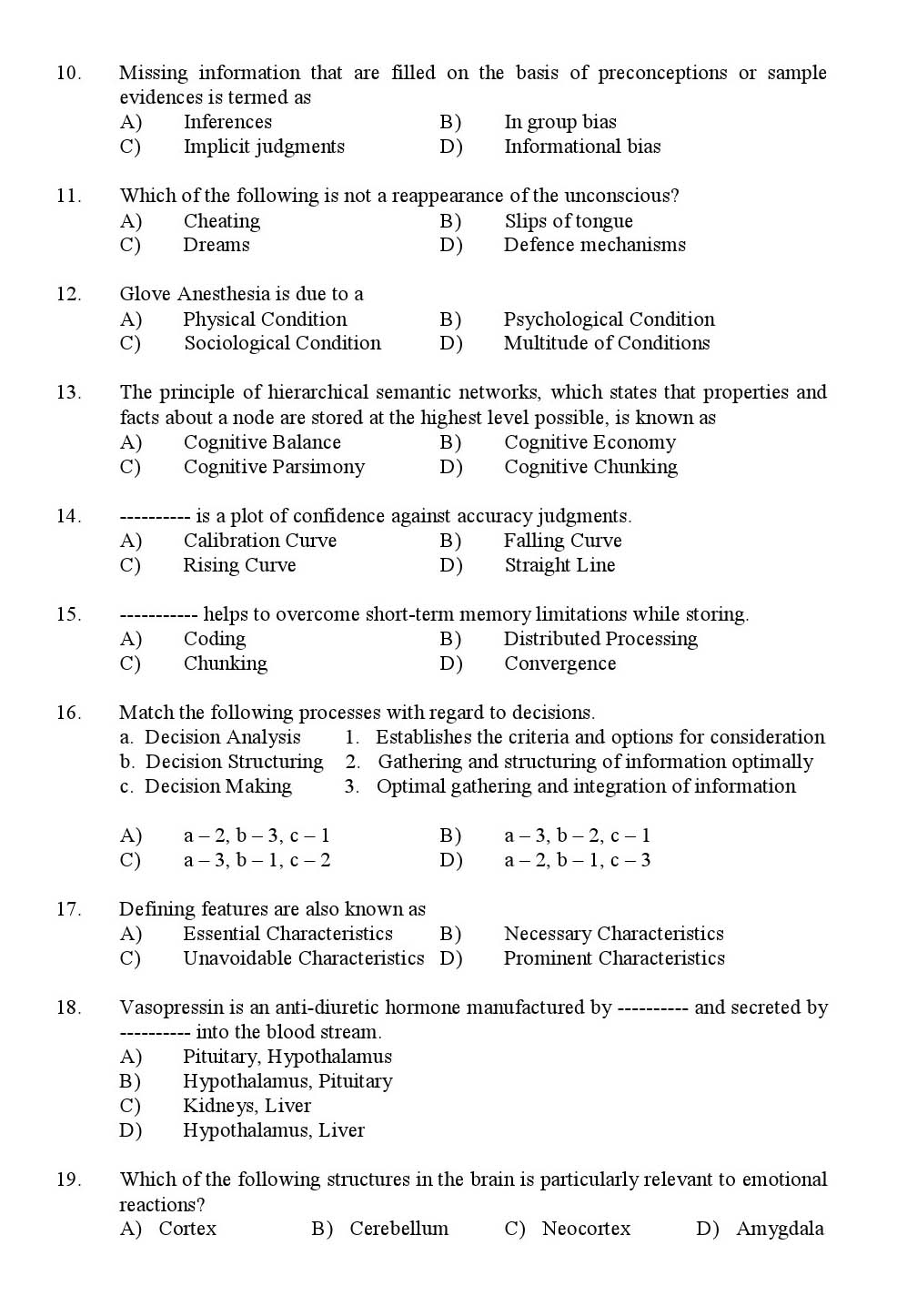 Kerala SET Psychology Exam 2016 Question Code 16626 A 2