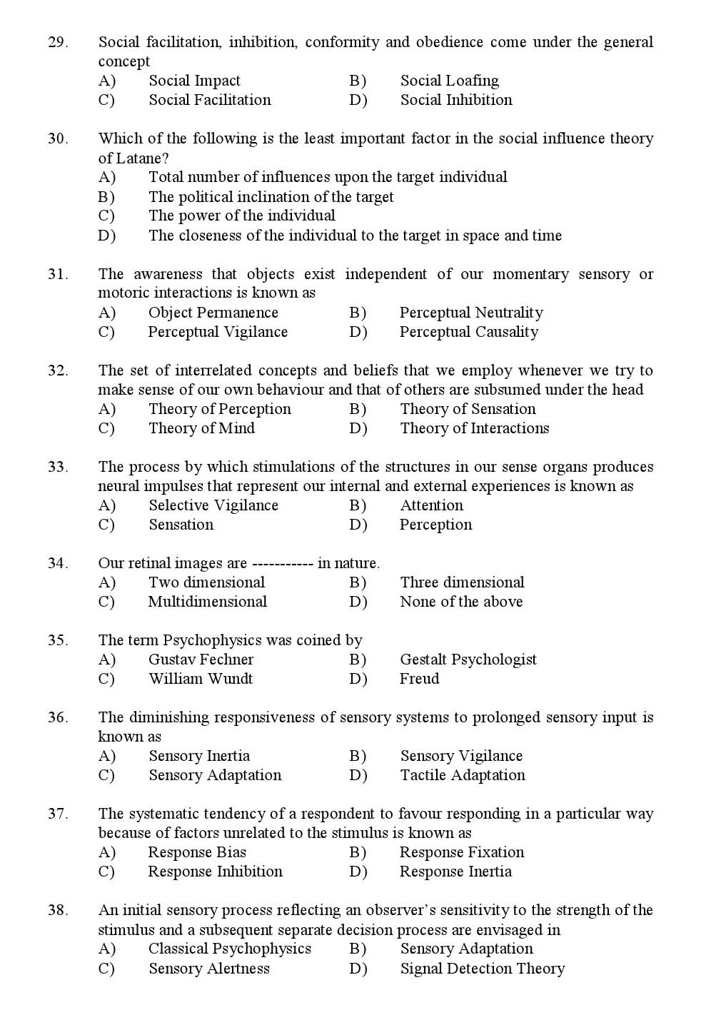 Kerala SET Psychology Exam 2016 Question Code 16626 A 4