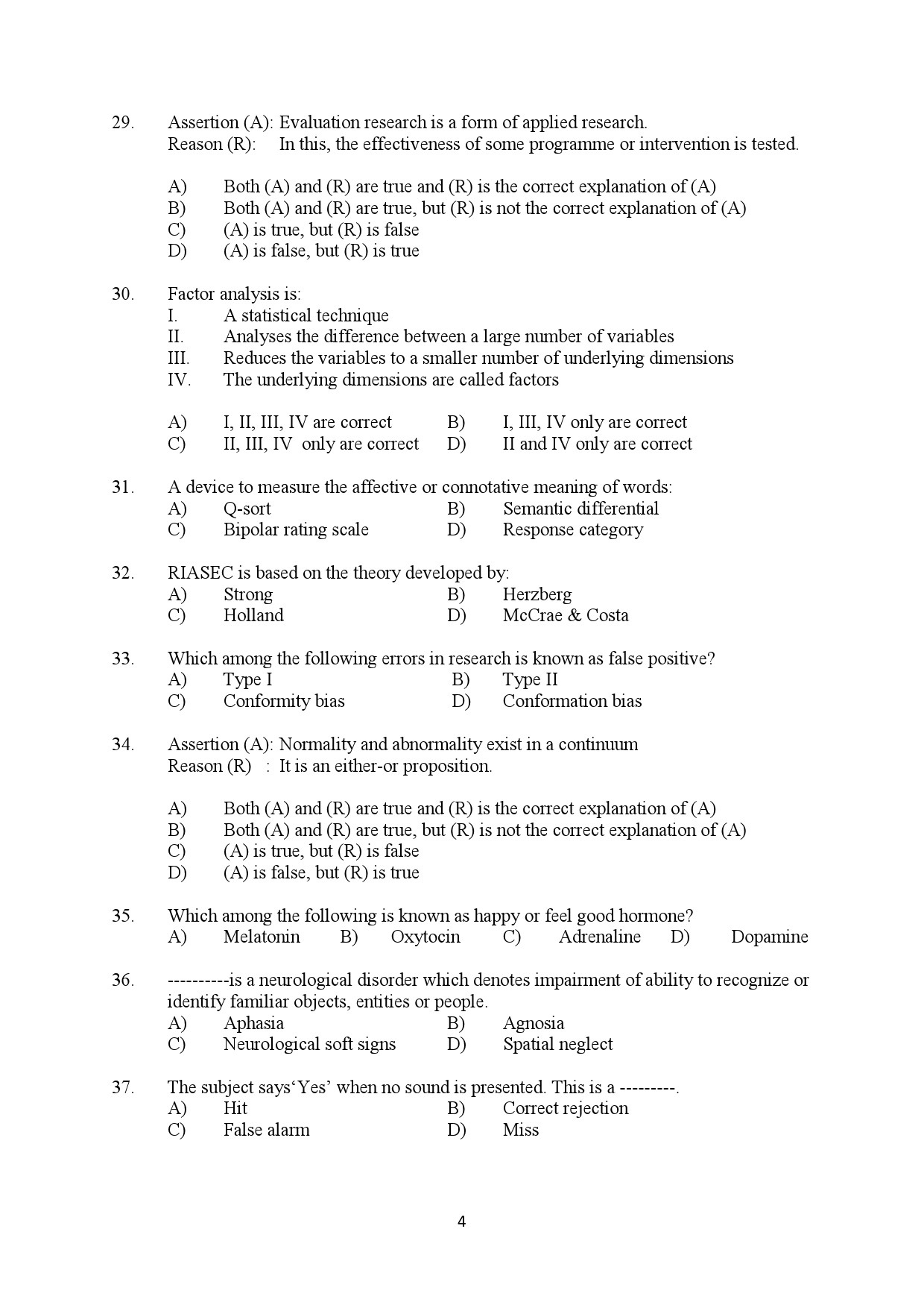 Kerala SET Psychology Exam Question Paper February 2020 4