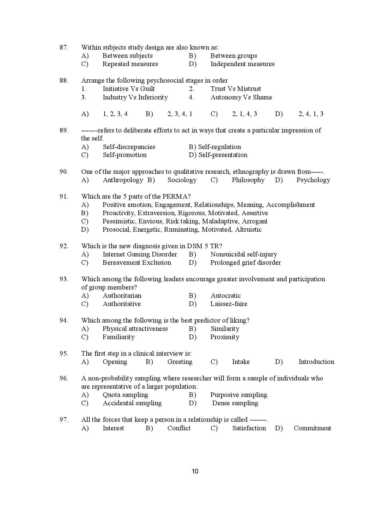 Kerala SET Psychology Exam Question Paper January 2023 10