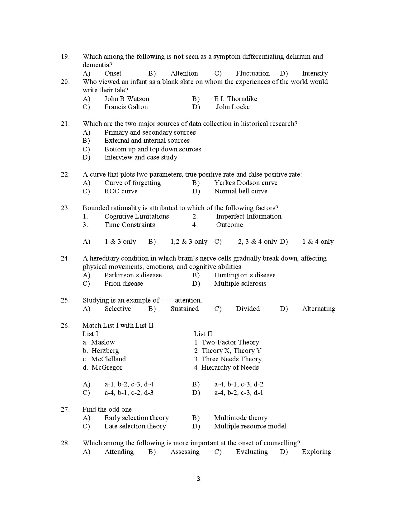 Kerala SET Psychology Exam Question Paper January 2023 3