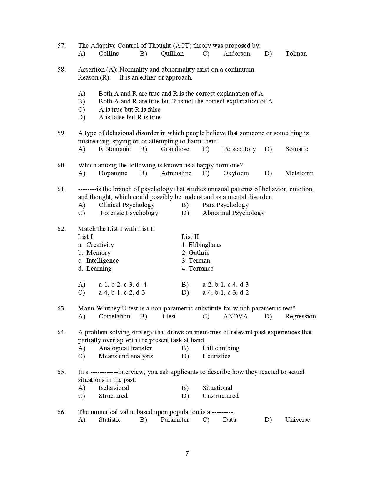 Kerala SET Psychology Exam Question Paper January 2023 7
