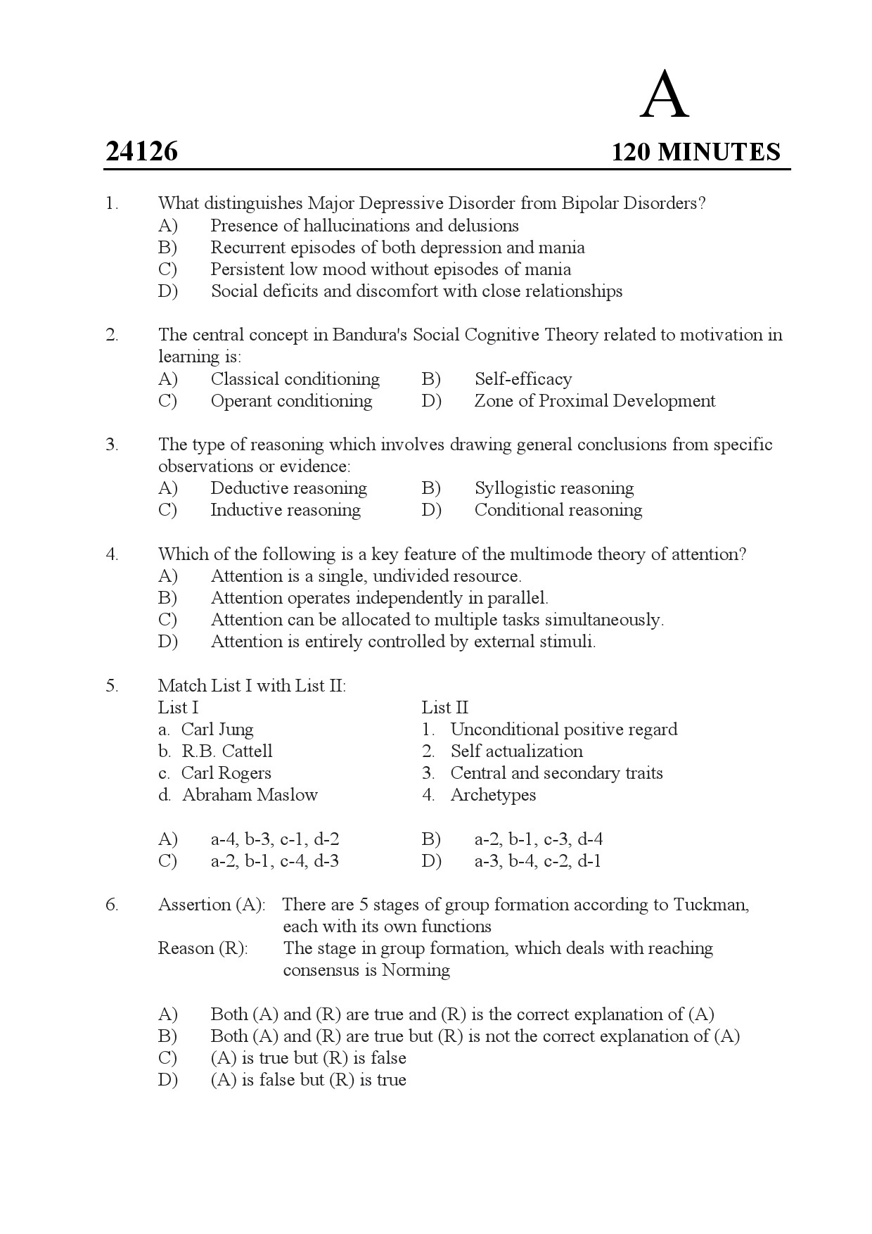 Kerala SET Psychology Exam Question Paper January 2024 1