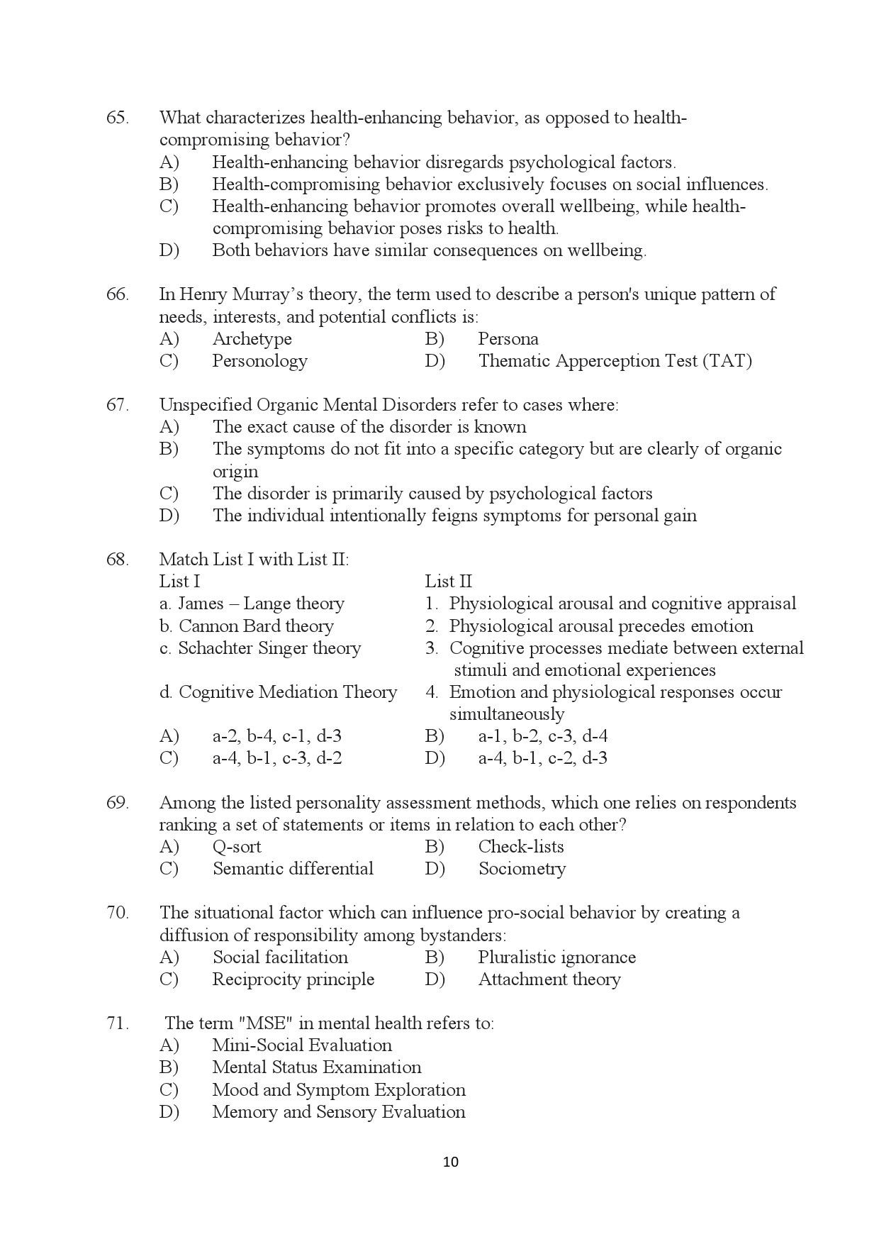 Kerala SET Psychology Exam Question Paper January 2024 10