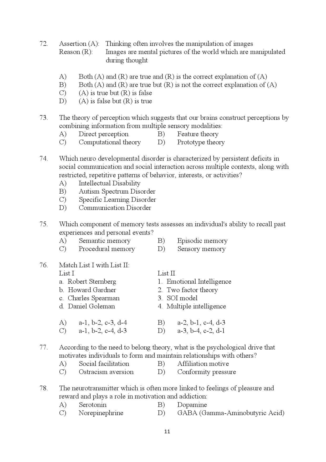 Kerala SET Psychology Exam Question Paper January 2024 11