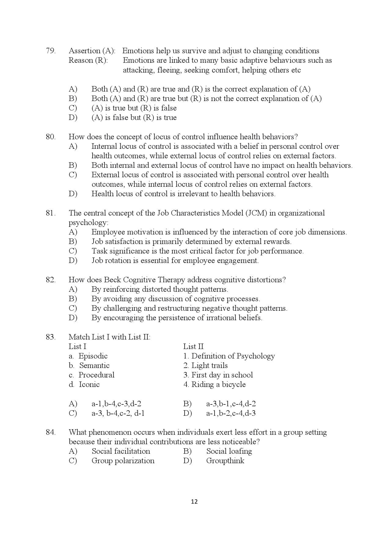 Kerala SET Psychology Exam Question Paper January 2024 12