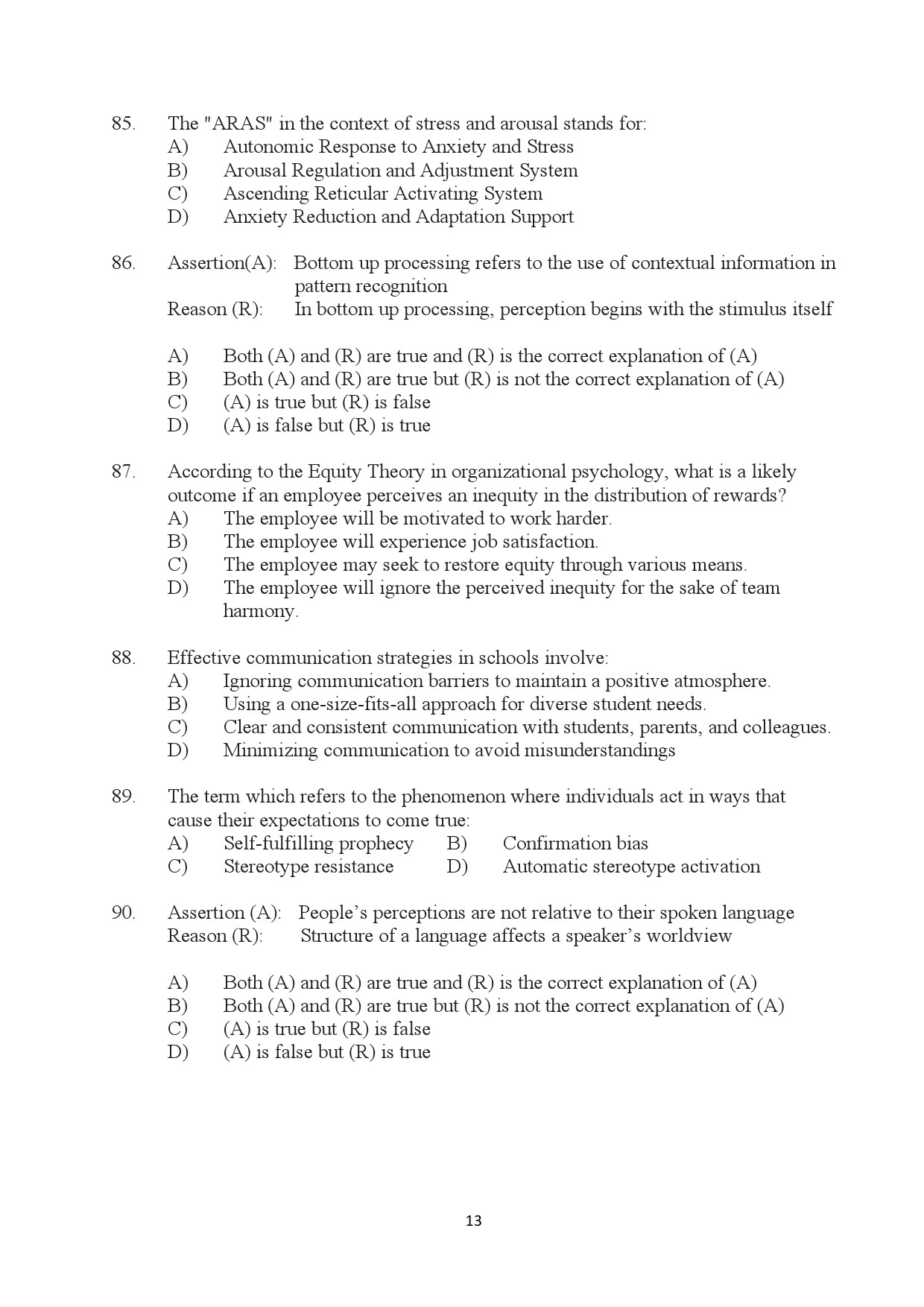 Kerala SET Psychology Exam Question Paper January 2024 13