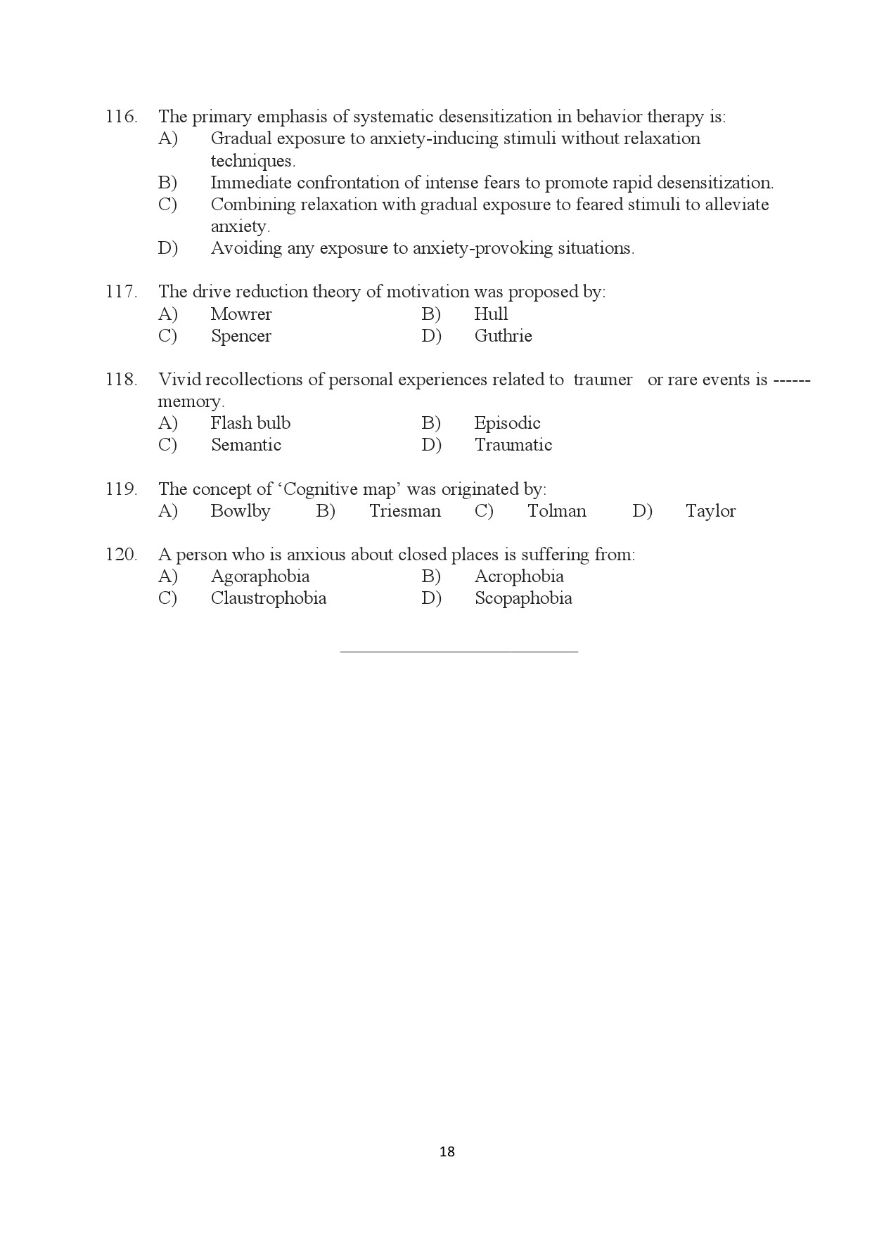 Kerala SET Psychology Exam Question Paper January 2024 18