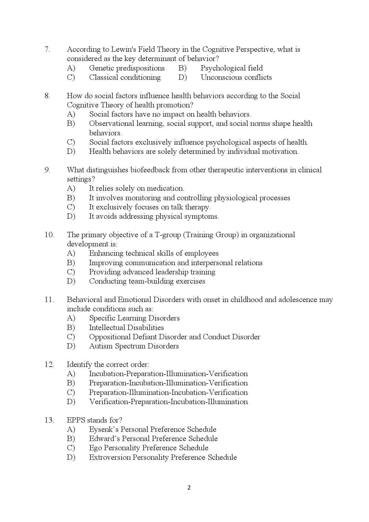 Kerala SET Psychology Exam Question Paper January 2024 2