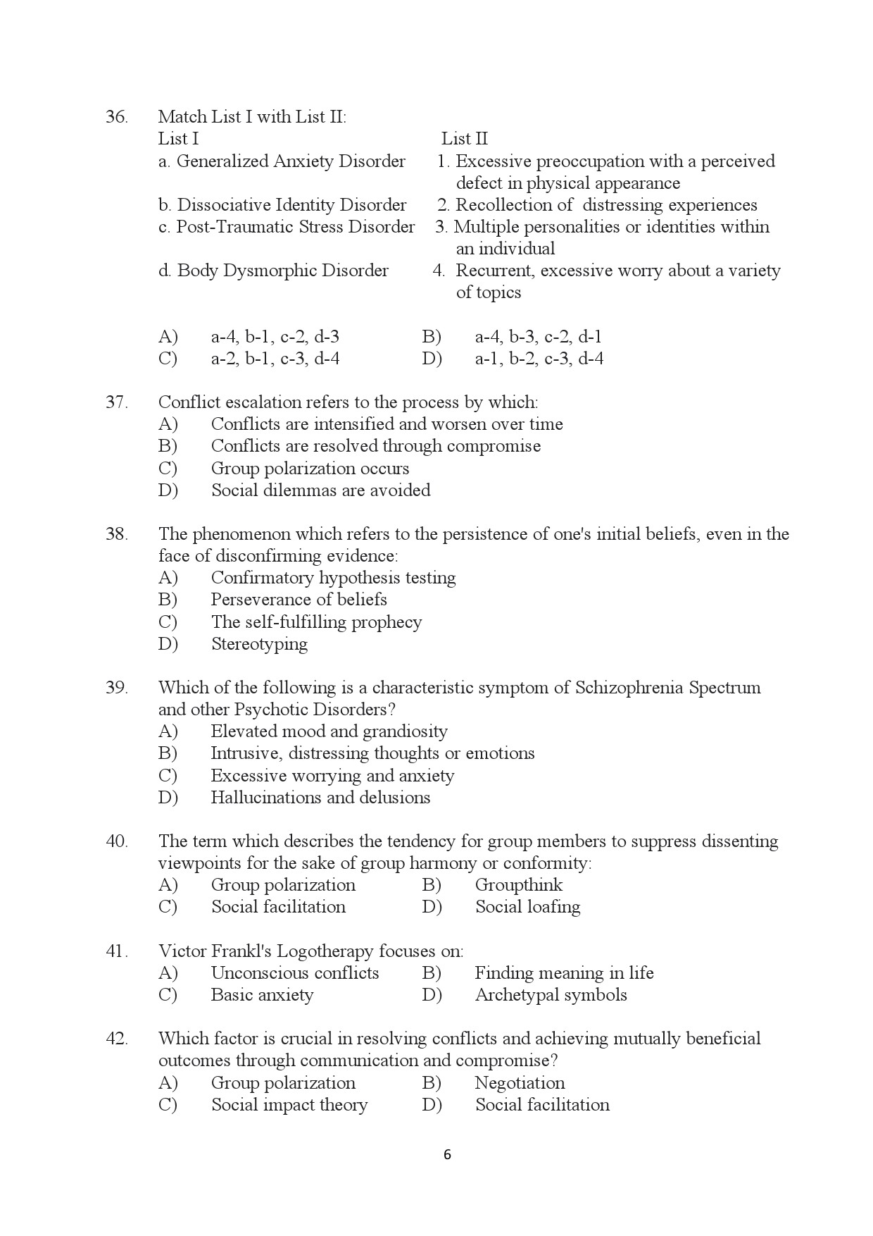 Kerala SET Psychology Exam Question Paper January 2024 6