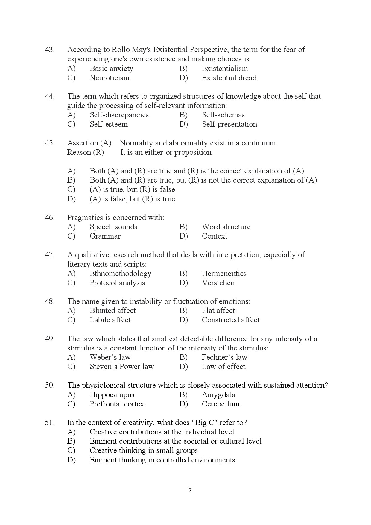 Kerala SET Psychology Exam Question Paper January 2024 7