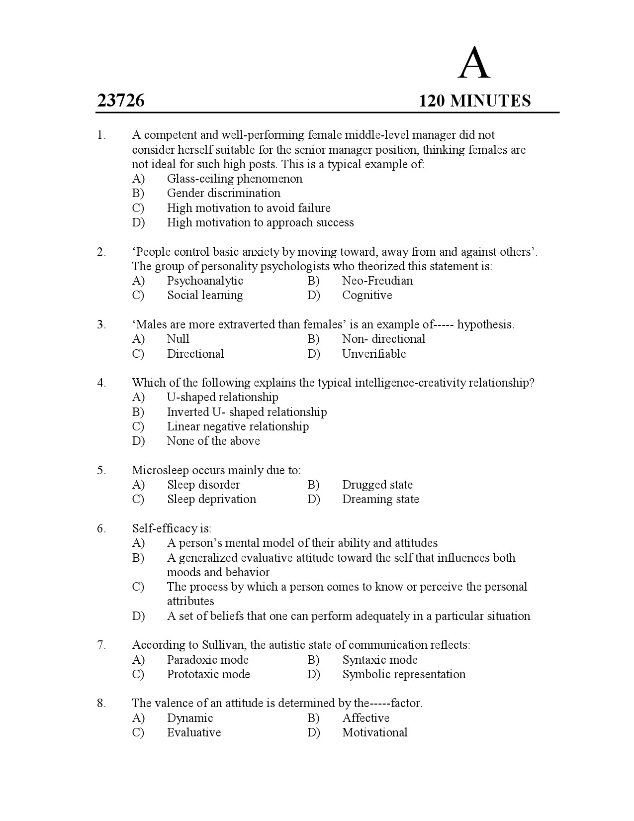 Kerala SET Psychology Exam Question Paper July 2023 1