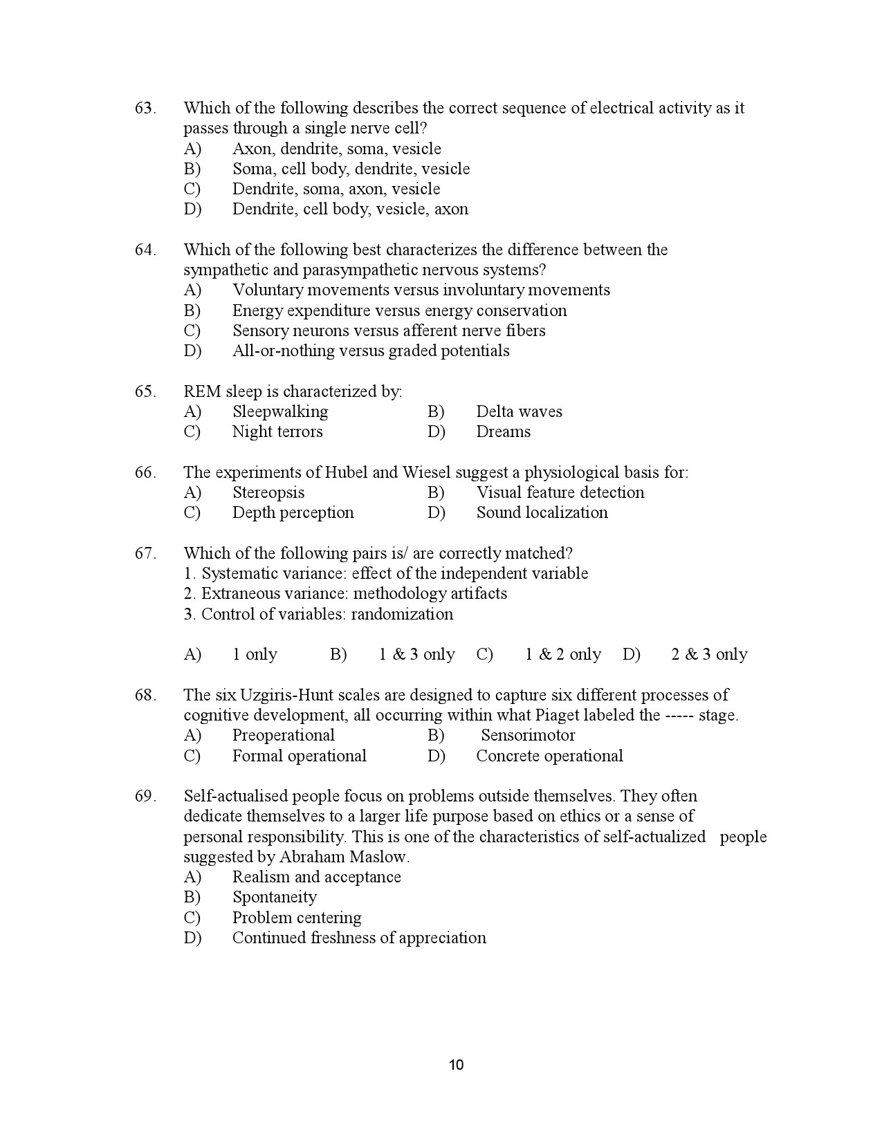 Kerala SET Psychology Exam Question Paper July 2023 10