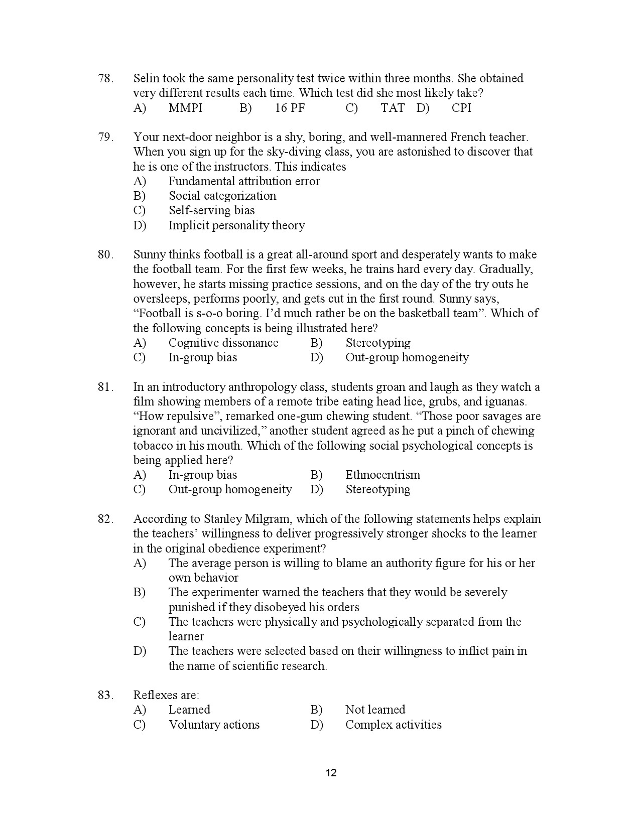 Kerala SET Psychology Exam Question Paper July 2023 12