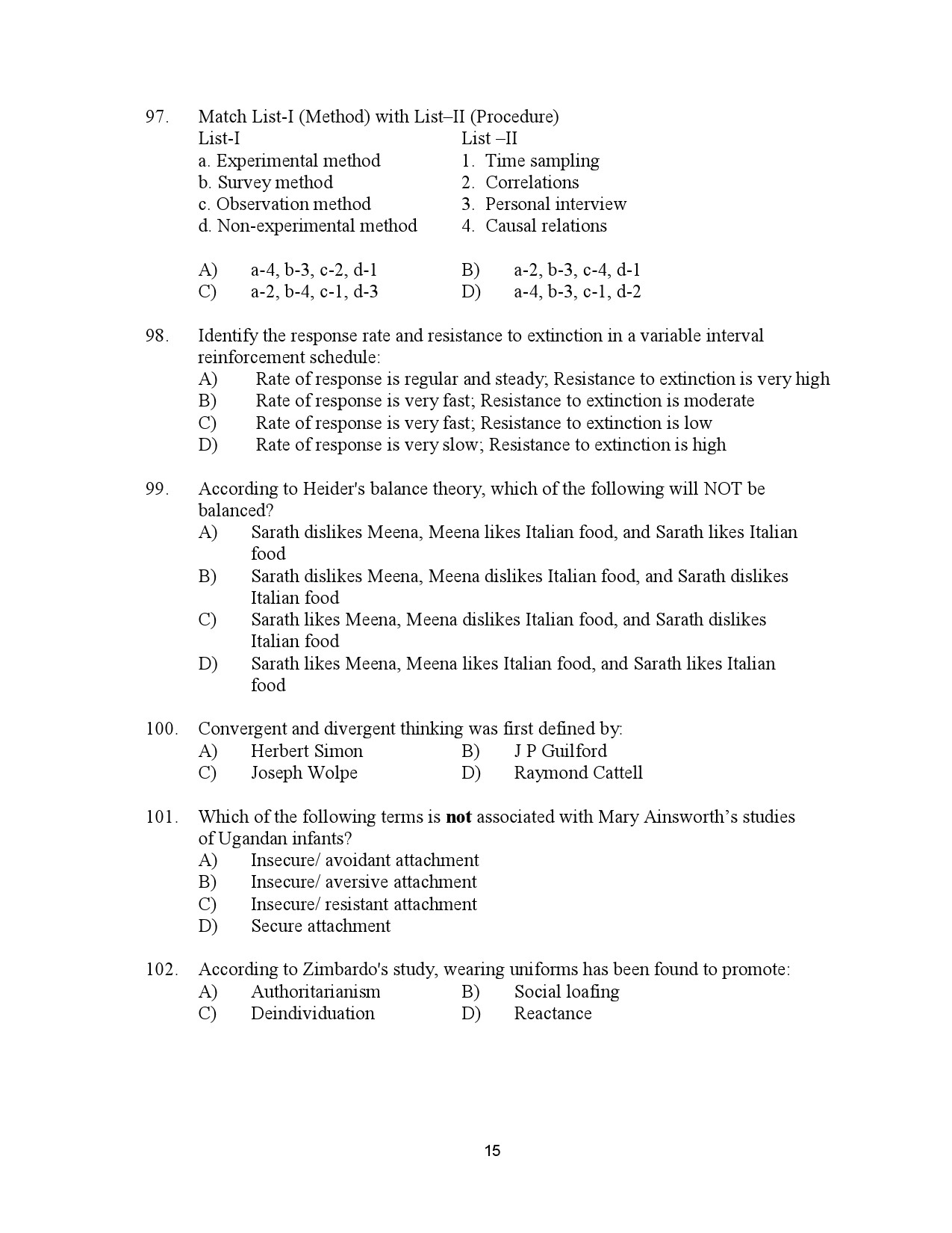 Kerala SET Psychology Exam Question Paper July 2023 15