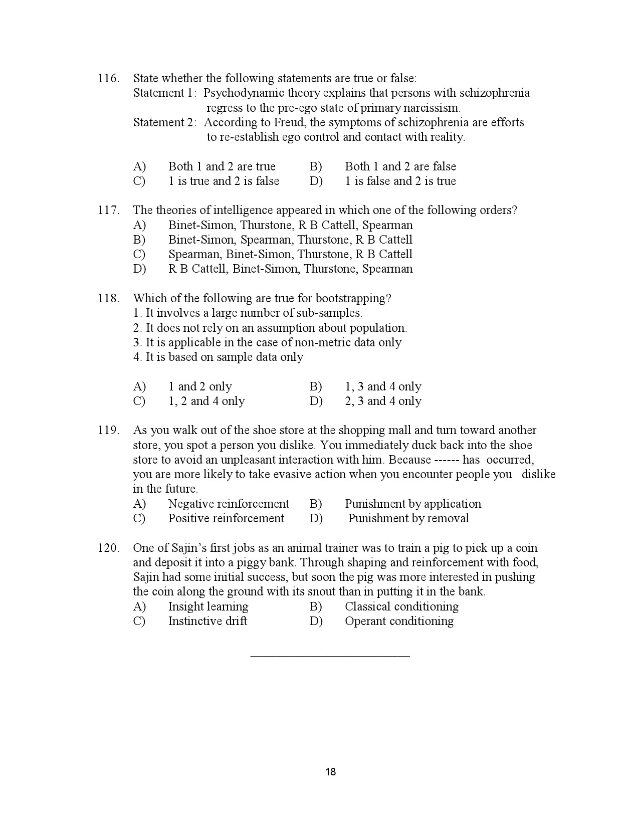 Kerala SET Psychology Exam Question Paper July 2023 18