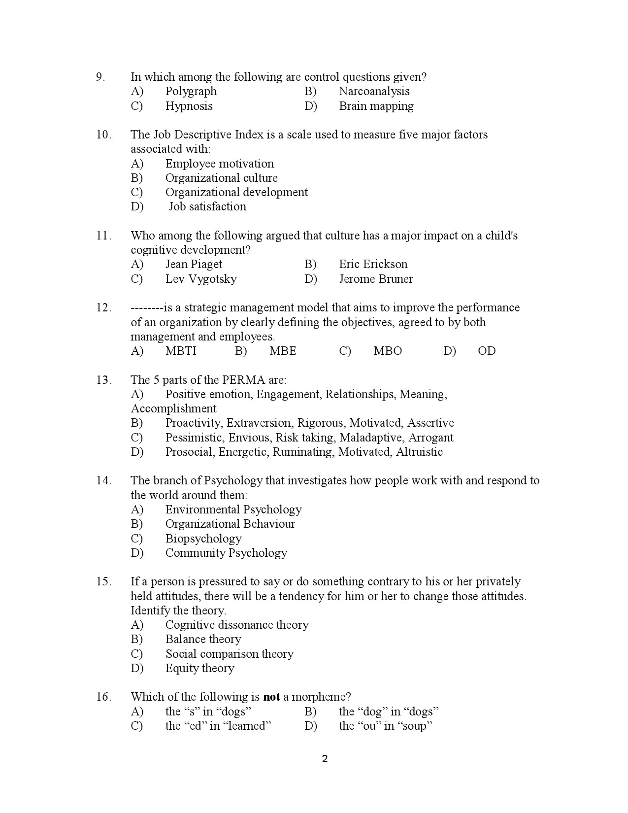 Kerala SET Psychology Exam Question Paper July 2023 2