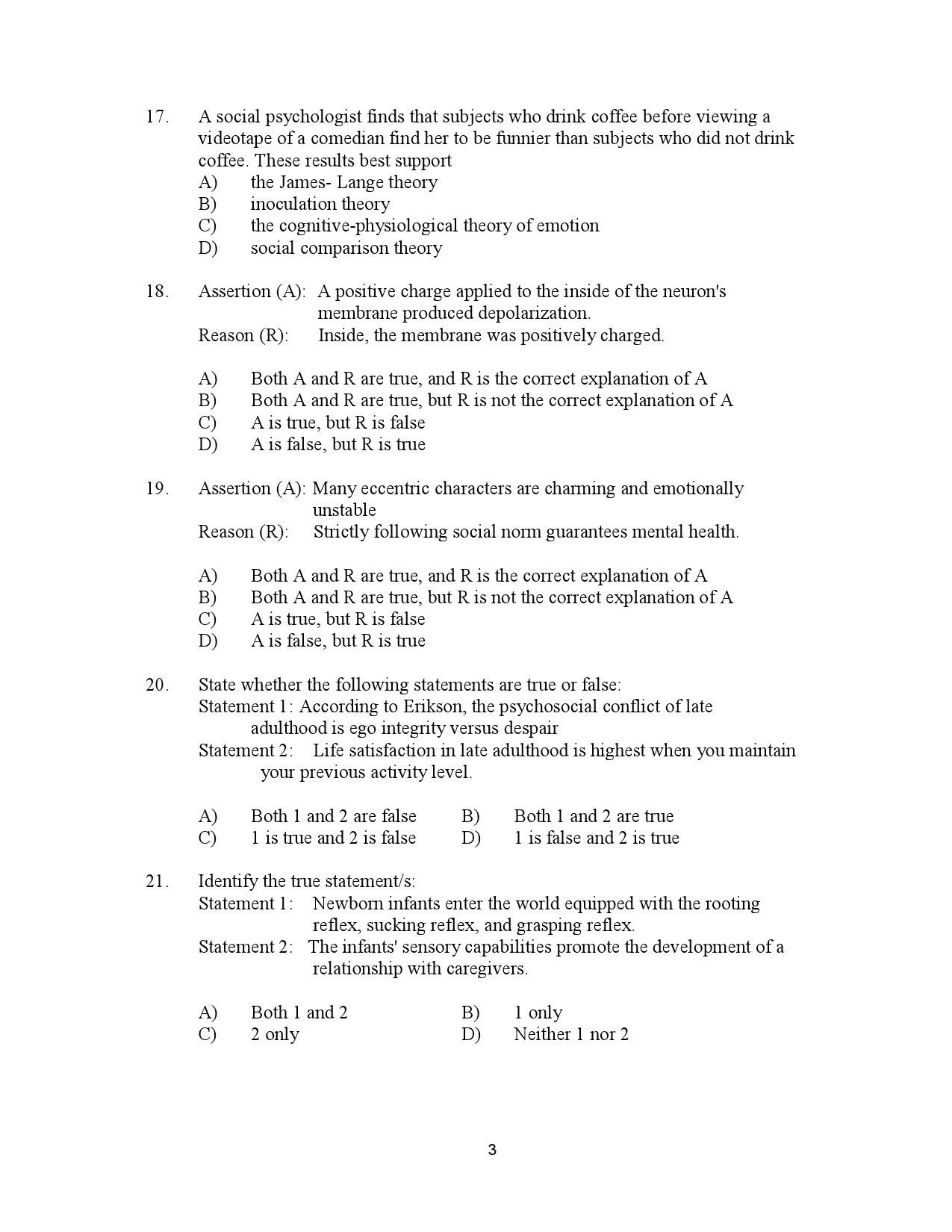 Kerala SET Psychology Exam Question Paper July 2023 3