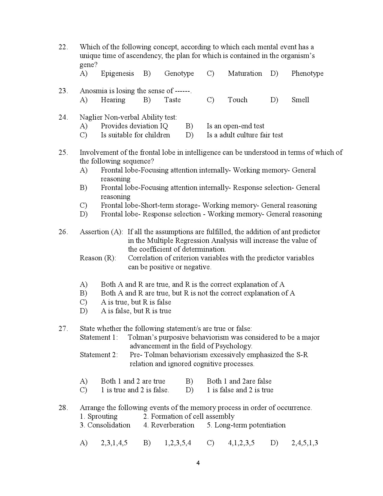 Kerala SET Psychology Exam Question Paper July 2023 4