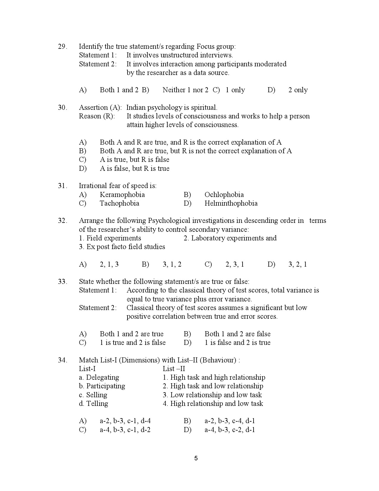 Kerala SET Psychology Exam Question Paper July 2023 5