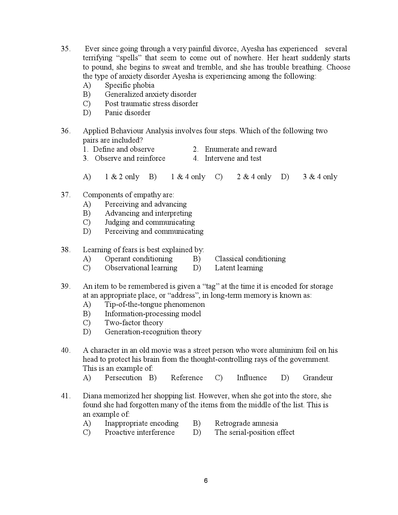 Kerala SET Psychology Exam Question Paper July 2023 6