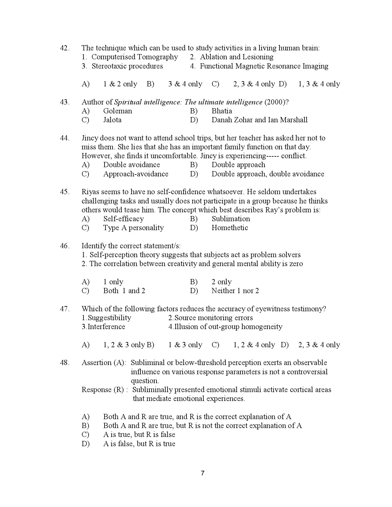 Kerala SET Psychology Exam Question Paper July 2023 7