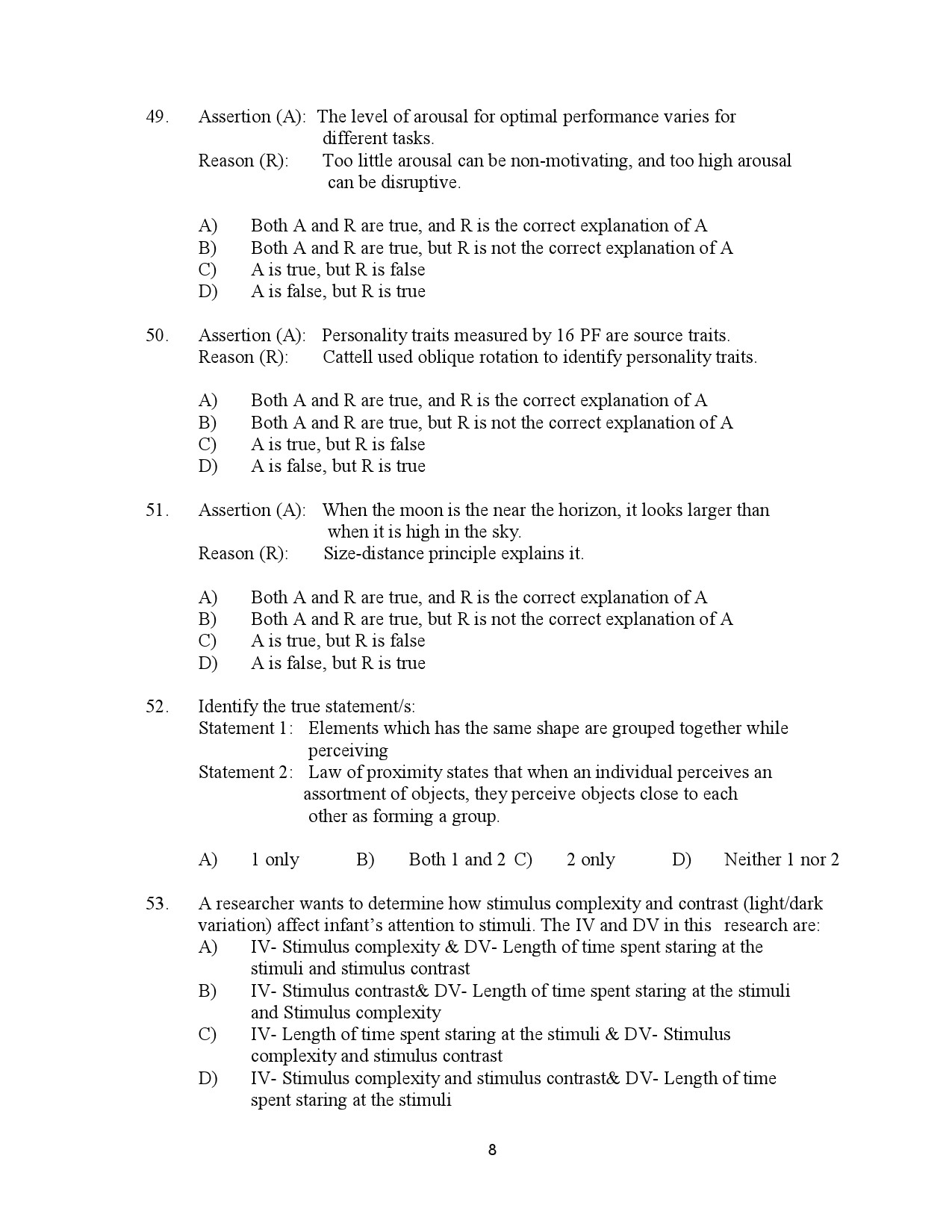 Kerala SET Psychology Exam Question Paper July 2023 8