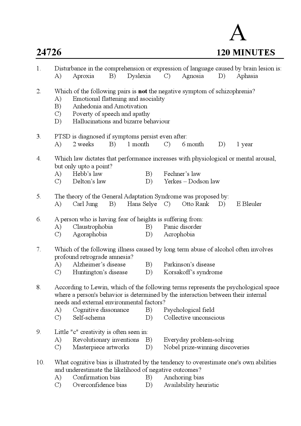 Kerala SET Psychology Exam Question Paper July 2024 1