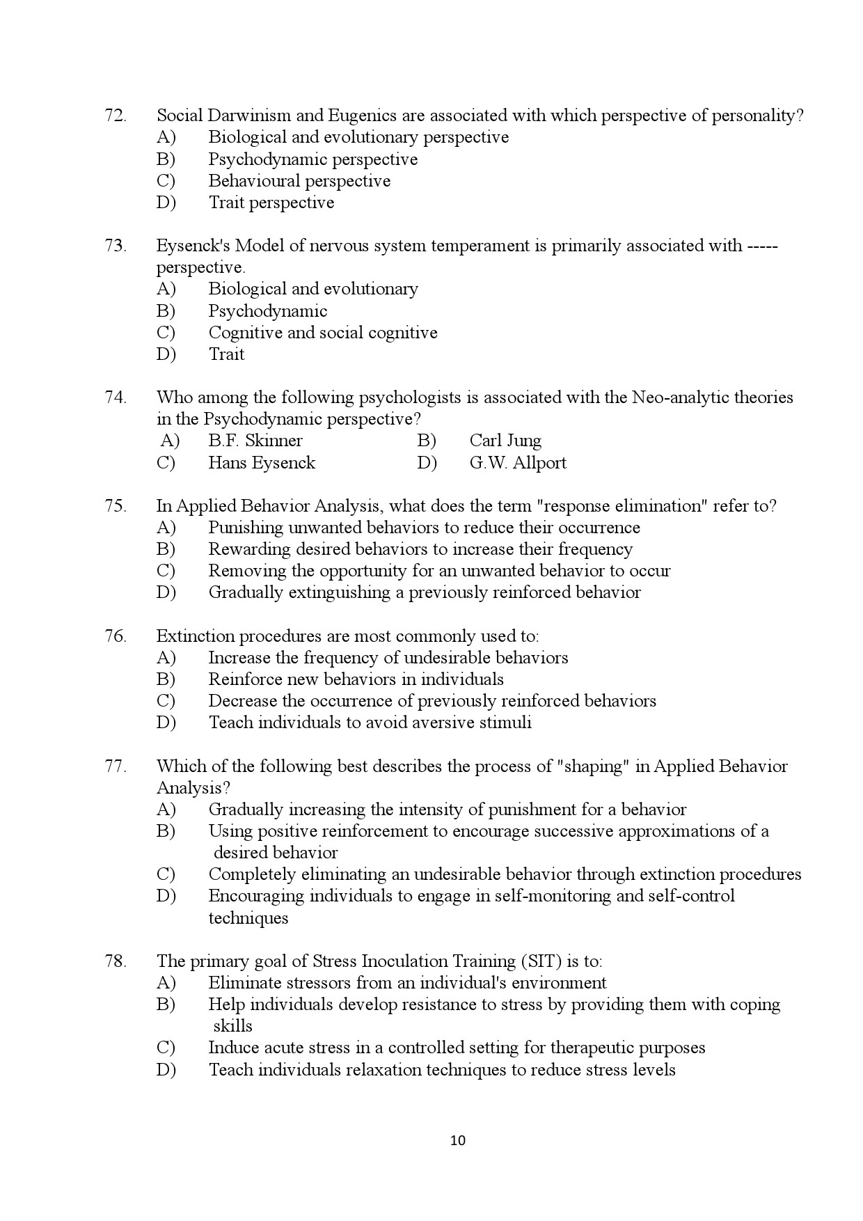 Kerala SET Psychology Exam Question Paper July 2024 10