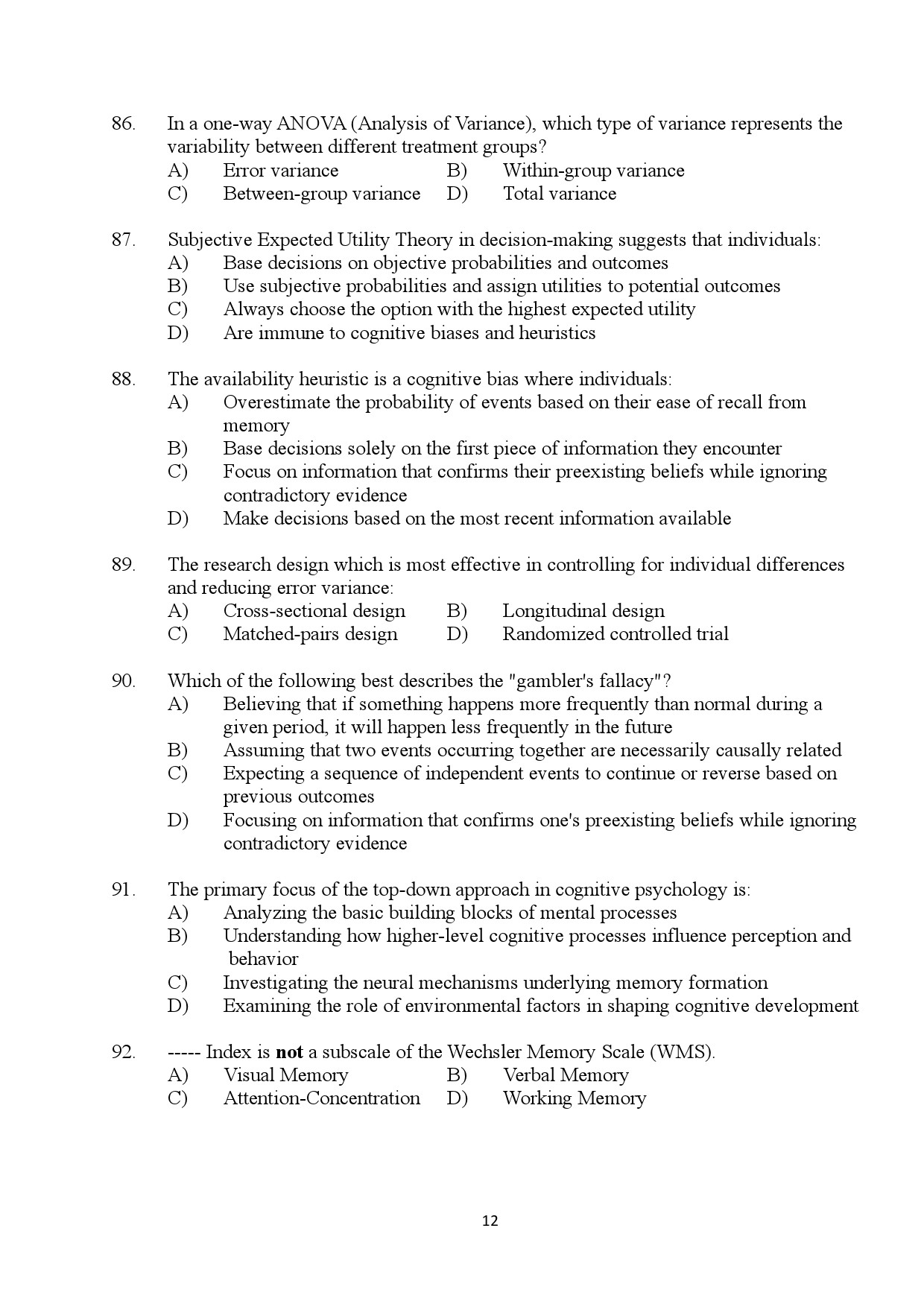 Kerala SET Psychology Exam Question Paper July 2024 12