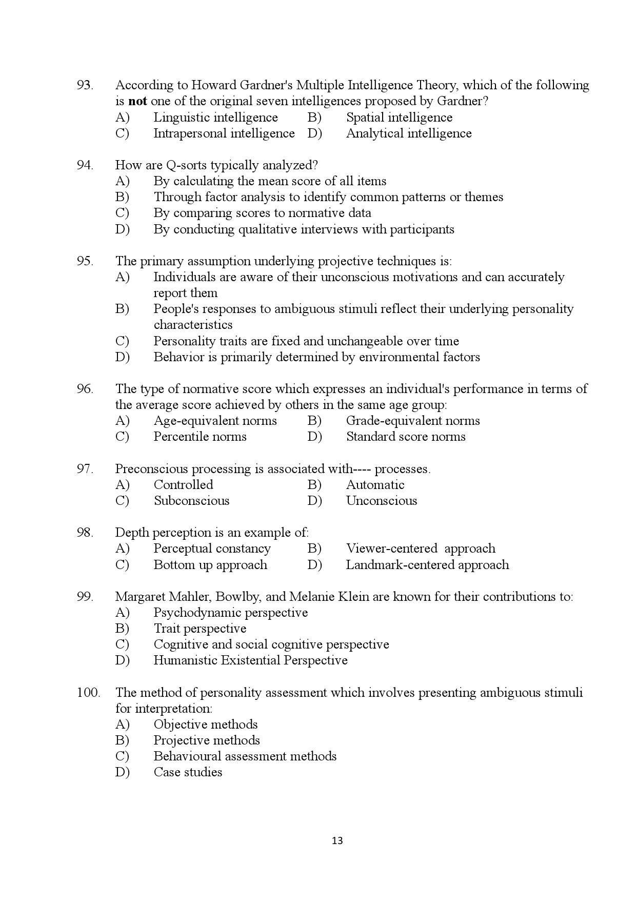 Kerala SET Psychology Exam Question Paper July 2024 13