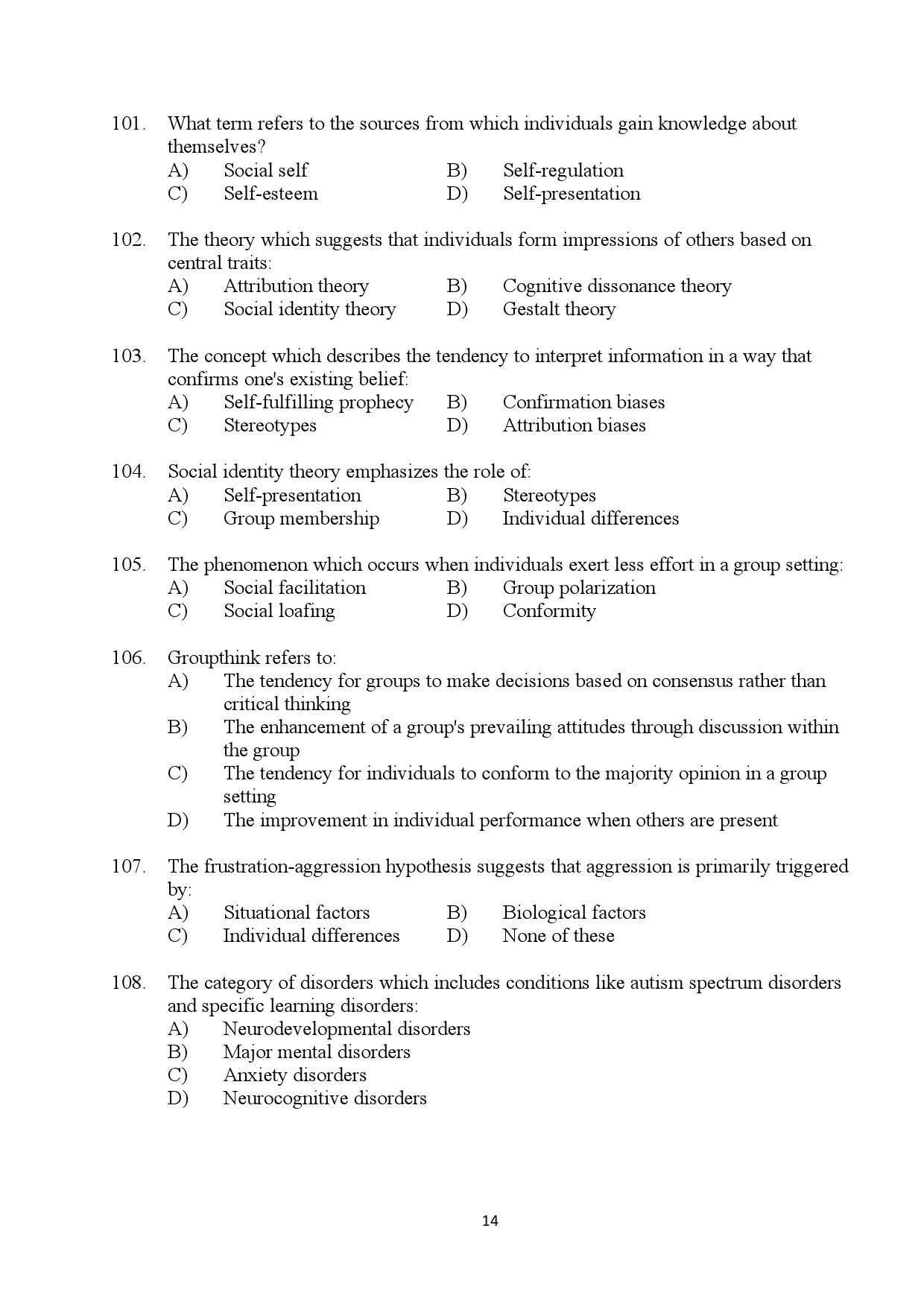 Kerala SET Psychology Exam Question Paper July 2024 14